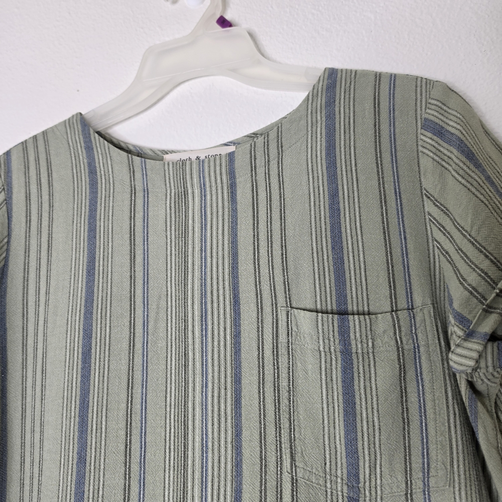 Cloth & Stone Striped Linen Blend Shift Dress Green And Blue Size S - Picture 5 of 12